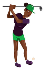 Poster - Woman with a golf club, illustration, vector on white background.