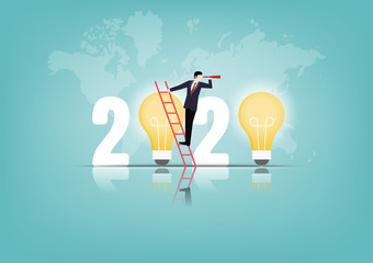 2020 creativity inspiration concepts with text number and light bulb on background