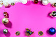 canvas print picture - pink background with decoration for christmas, baubles, angel and snow