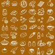 Seamless pattern with white shapes of food and drinks