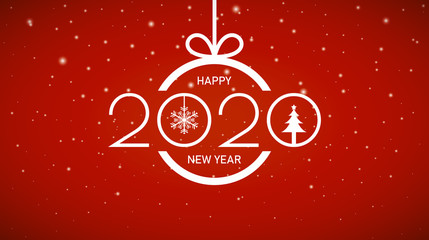 Wall Mural - Happy new year 2020 in bauble Christmas ball on red color background