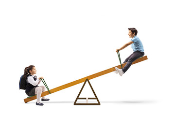 Poster - Happy kids playing on a seesaw