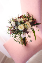 Wall Mural - Perfect bridal bouquet for colorful wedding day with natural flowers.