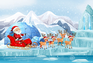 Wall Mural - Scene with Santa riding on sleigh