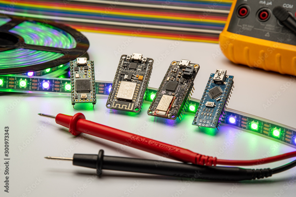 Small Arduino and Arduino Compatible Development Boards Stock Photo ...