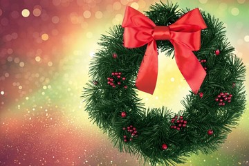 Wall Mural - christmas composition with pine cones and fir branches on blurred background