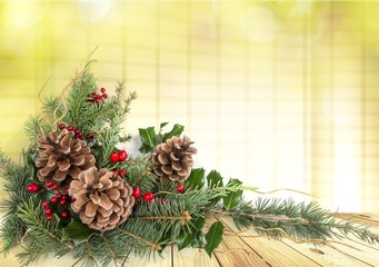 Wall Mural - christmas composition with pine cones and fir branches