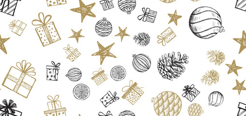 Wall Mural - Christmas and New Year set, hand drawn illustration.	