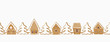 Gingerbread village. Christmas background. Seamless border. There are gingerbread houses and fir trees on a white background. Greeting card template. Vector illustration