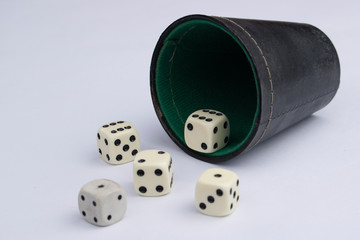 White dice with black dots in white background