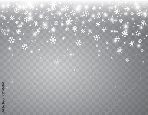 Cuadros en Lienzo Snow flakes falling isolated on transparent background