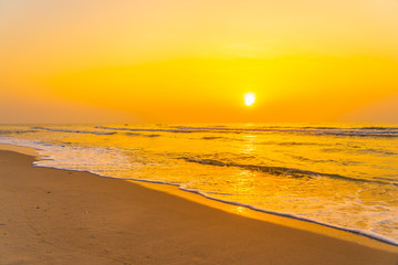  Beautiful landscape outdoor sea ocean and beach at sunrise or sunset time