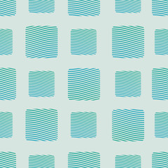 A seamless abstract vector pattern with two sizes of striped squares in teal color. Unisex surface print design.