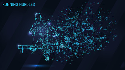 Wall Mural - Hurdling is made up of particles. The hurdles are composed of dots and circles. Man running hurdles.