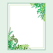 Earth Day Banner With Spring Green Leaves, Branches. Wedding Floral Invitation, Save The Date Card Design With Forest Greenery Herbs, Foliage. Vector Frame Natural, Botanical Border, Corner Template.