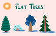 Vector set of cute hand drawn trees with sun