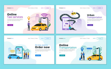 set of web page design template for online taxi, car sharing service, mobile city transportation. il