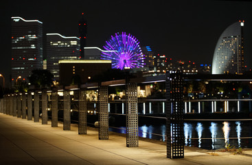 Wall Mural - Night view of Japanese Yokohama Port