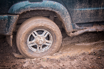 Dirt on the body of an off-road car