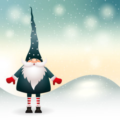 Wall Mural - Christmas gnome in winter decor. Vector