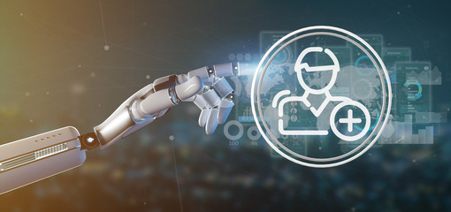 Poster - Cyborg hand holding new contact icon