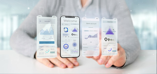 Poster - Application interface UI on a smartphone - 3d rendering