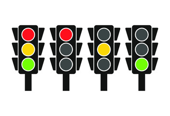 Traffic light, traffic light sequence vector icon. (Red, yellow, green lights - Go, wait, stop..) - Vector illustration image. Isolated on white background.