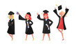 © Happypictures - Girls Celebrating The Receiving Or Conferring Of An Academic Degree Or Diploma Vector Illustration Set Isolated On White Background