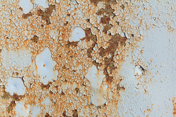 Wall Mural - Light blue corroded metal background. Rusty and scratched painted metal wall. Rusty metal background with streaks of rust .