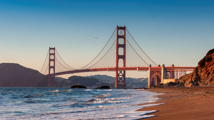 Wall Mural - Golden Gate Bridge at sunset, San Francisco, California, USA