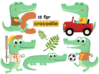 Wall Mural - vector set of crocodile cartoon with various activity