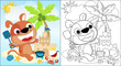 vector cartoon of cute puppy build a sand castle in beach at summer holiday, coloring book or page