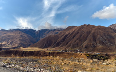 Road and nature view from Tbilisi to Kazbegi by private car , October 19, 2019, Kazbegi, Republic of Gerogia