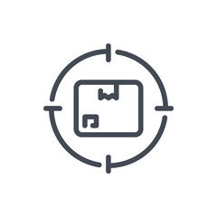 Poster - Package tracking line icon. Target with delivery box inside vector outline sign.