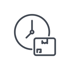 Poster - Time of delivery line icon. Time with box vector outline sign.