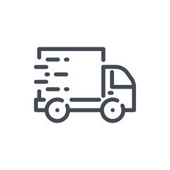 Poster - Delivery truck line icon. Fast shipping van vector outline sign.