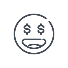 Poster - Happy dollar face emoji line icon. Smile emoticon with dollar eyes vector outline sign.