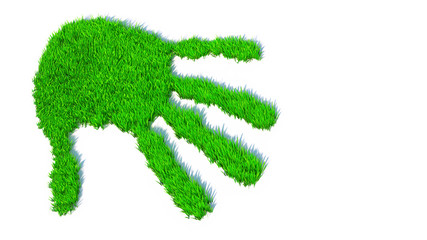 Wall Mural - Concept or conceptual green grass handprint isolated on white background. A metaphor for ecology, environment, recycle, nature conservation,  pring or protection against global warming 3d illustration