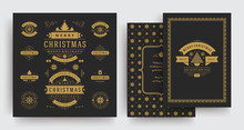 Christmas Labels And Badges Vector Design Elements Set With Greeting Card Template.