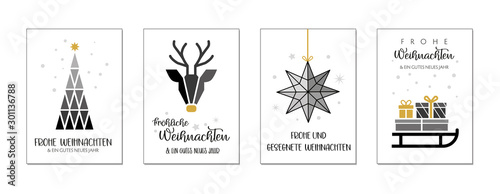 Weihnachtgrüße mit vier verschiedenen weihnachtlichen Motiven und wünschen Tableau sur Toile
