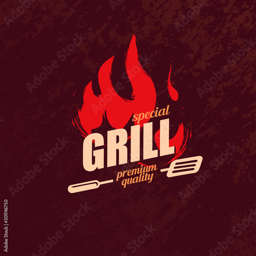 Fotografía grill and BBQ stylized logo template