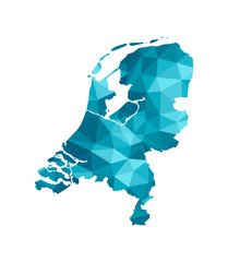Wall Mural - Vector isolated illustration icon with simplified blue silhouette of The Netherlands map. Polygonal geometric style, triangular shapes. White background