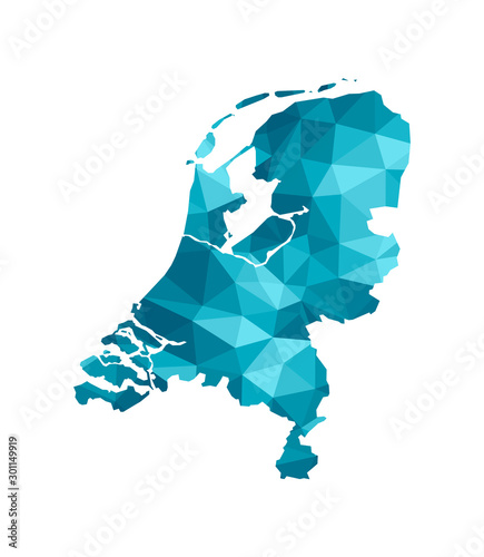 Fotomural Vector isolated illustration icon with simplified blue silhouette of The Netherlands map