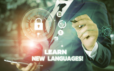 Poster - Word writing text Learn New Languages. Business photo showcasing developing ability to communicate in foreign lang Picture photo system network scheme modern technology smart device