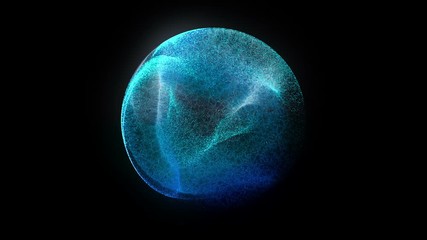 Poster - Blue particle energy sphere. Abstract technology, science, engineering and artificial intelligence motion background. 3D rendering