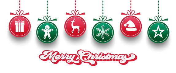 Wall Mural - christmas elements hanging in red and green color. holiday isolated background