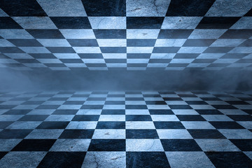 Wall Mural - Black And White Checker floor Grunge Room. Checker floor empty space