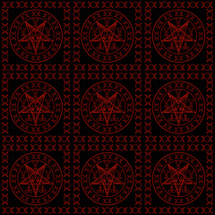 Wall Mural - Wiccan symbols- Cross of Sulfur, Triple Goddess, Sigil of Baphomet and Lucifer seamless background