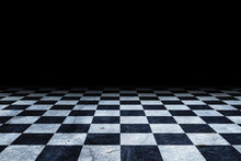 Black And White Checker Floor Grunge Room. Checker Floor Empty Space