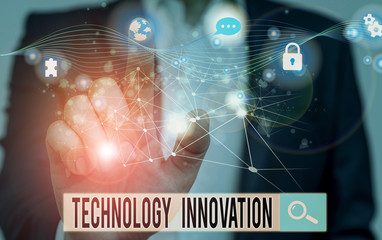 Poster - Word writing text Technology Innovation. Business photo showcasing significant technological changes of products Picture photo system network scheme modern technology smart device